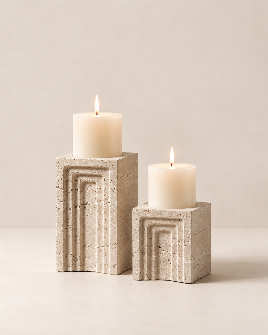 Sculptural Travertine Candle Holder