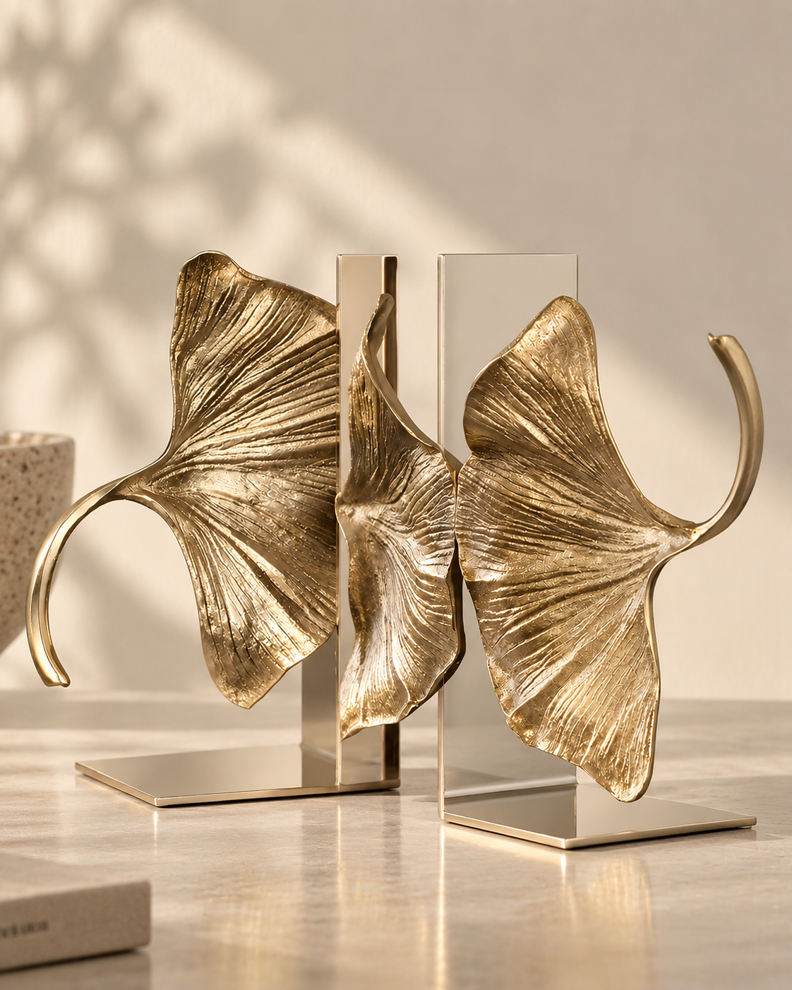Sculptural Ginkgo Leaf Bookends