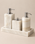 Ivory Marble Bathroom Accessories Set with Tray