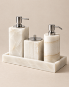 Ivory Marble Bathroom Accessories Set with Tray
