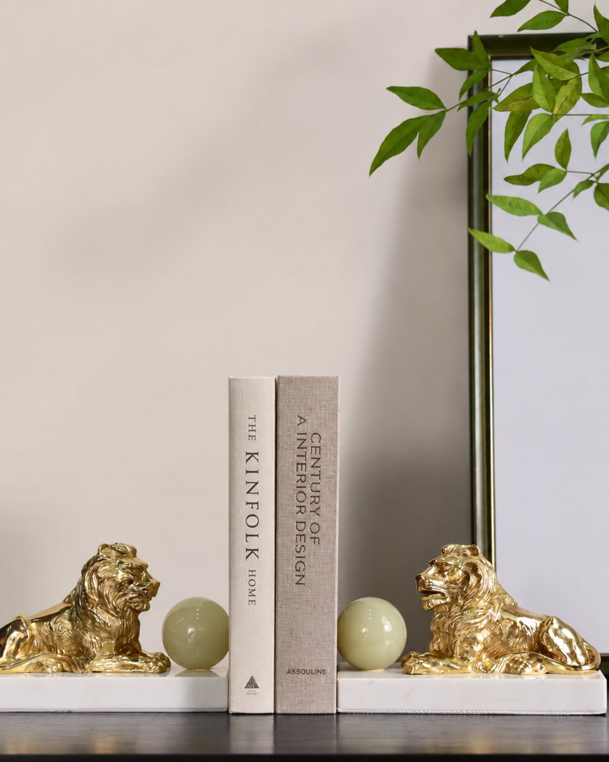 Sculptural Copper Lion Bookends
