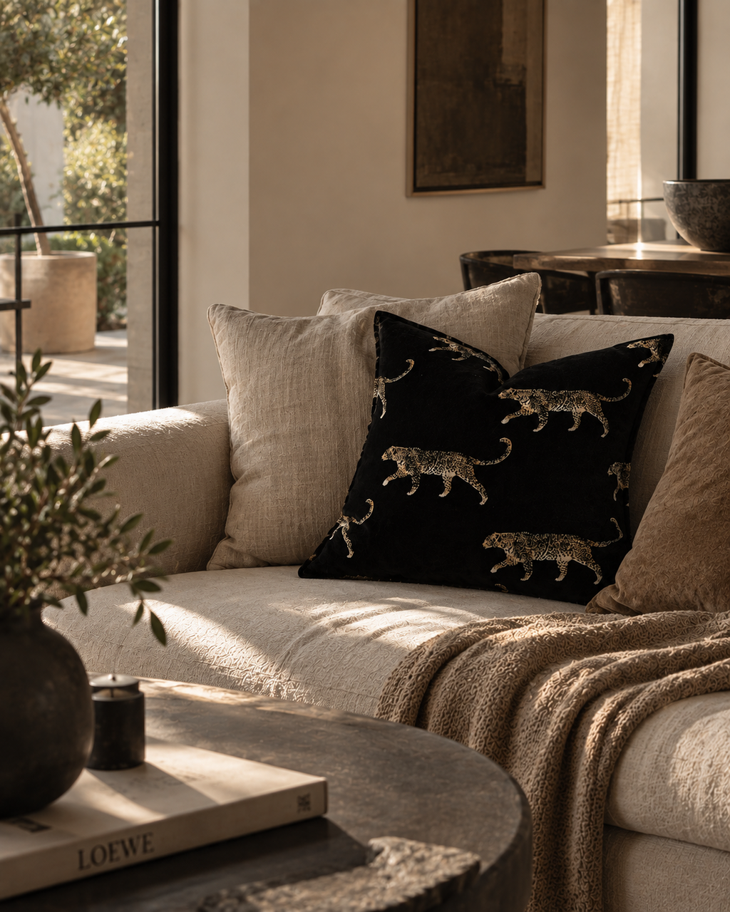 Gold Leopard Velvet Throw Pillow