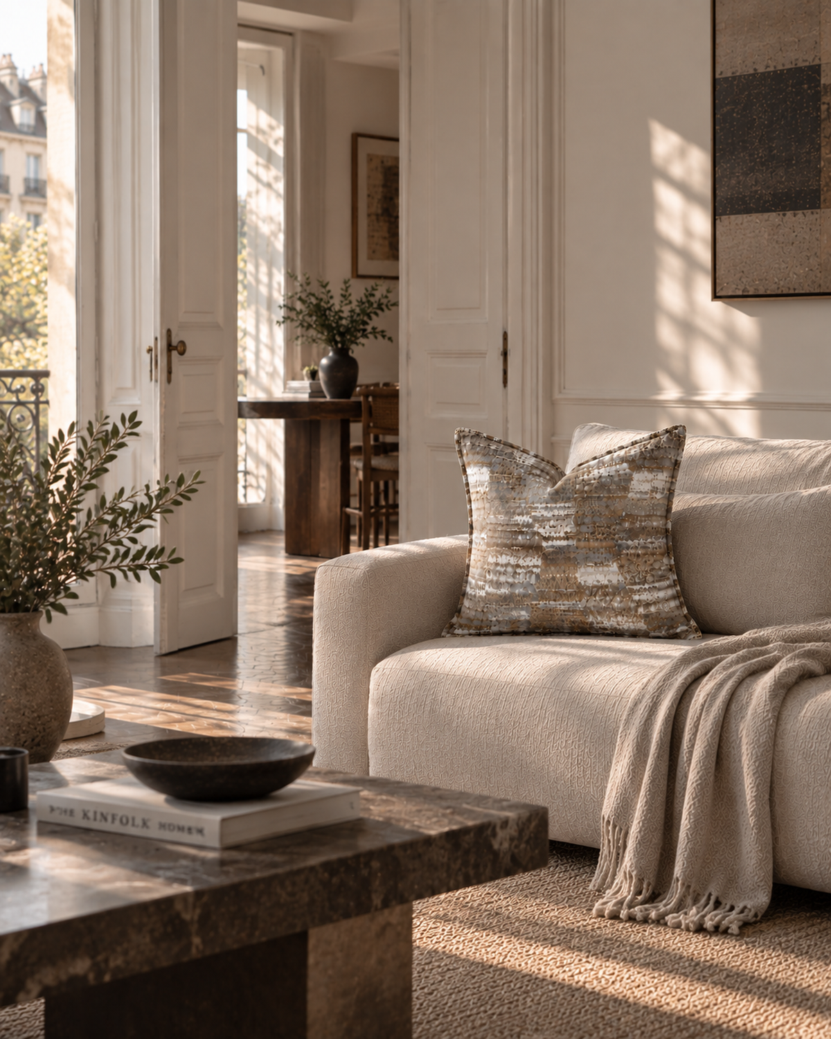 Ivory Taupe Abstract Textured Throw Pillow