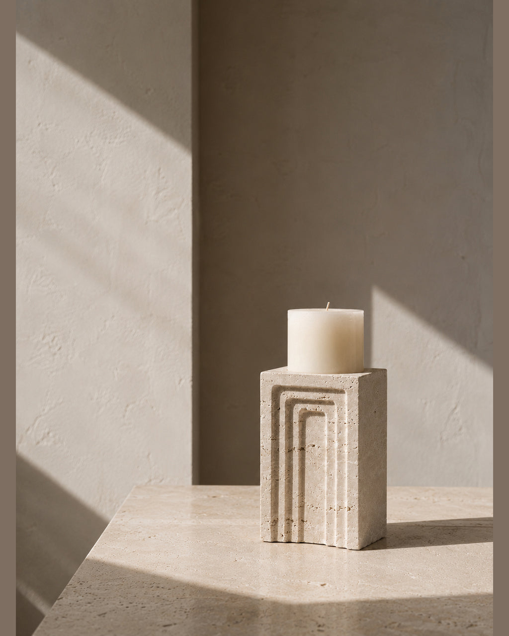 Sculptural Travertine Candle Holder