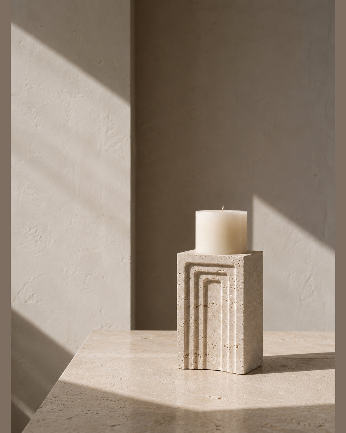 Sculptural Travertine Candle Holder