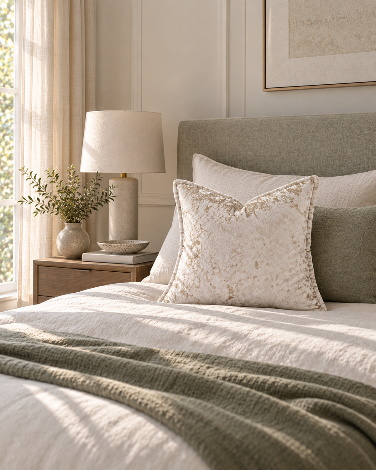 Ivory Velvet Decorative Throw Pillow