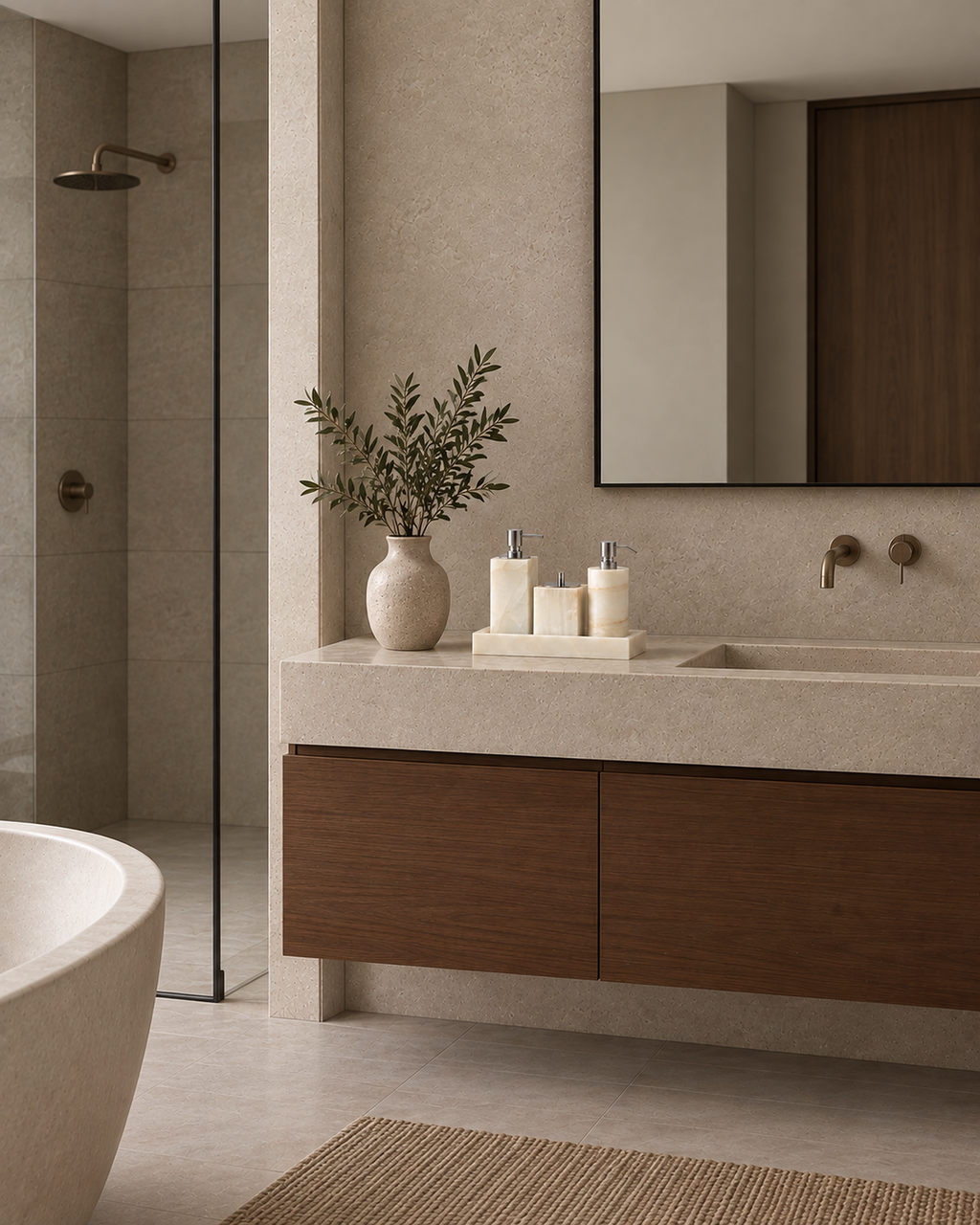 Ivory Marble Bathroom Accessories Set with Tray