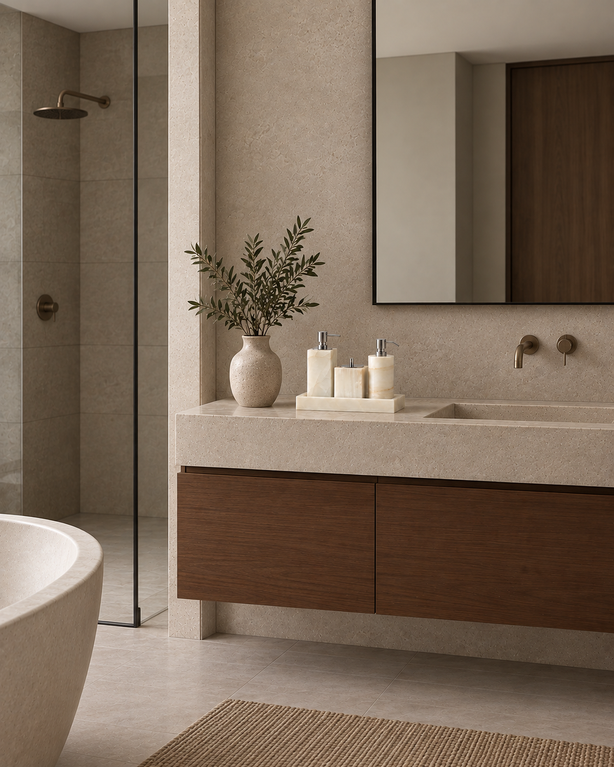 Ivory Marble Bathroom Accessories Set with Tray