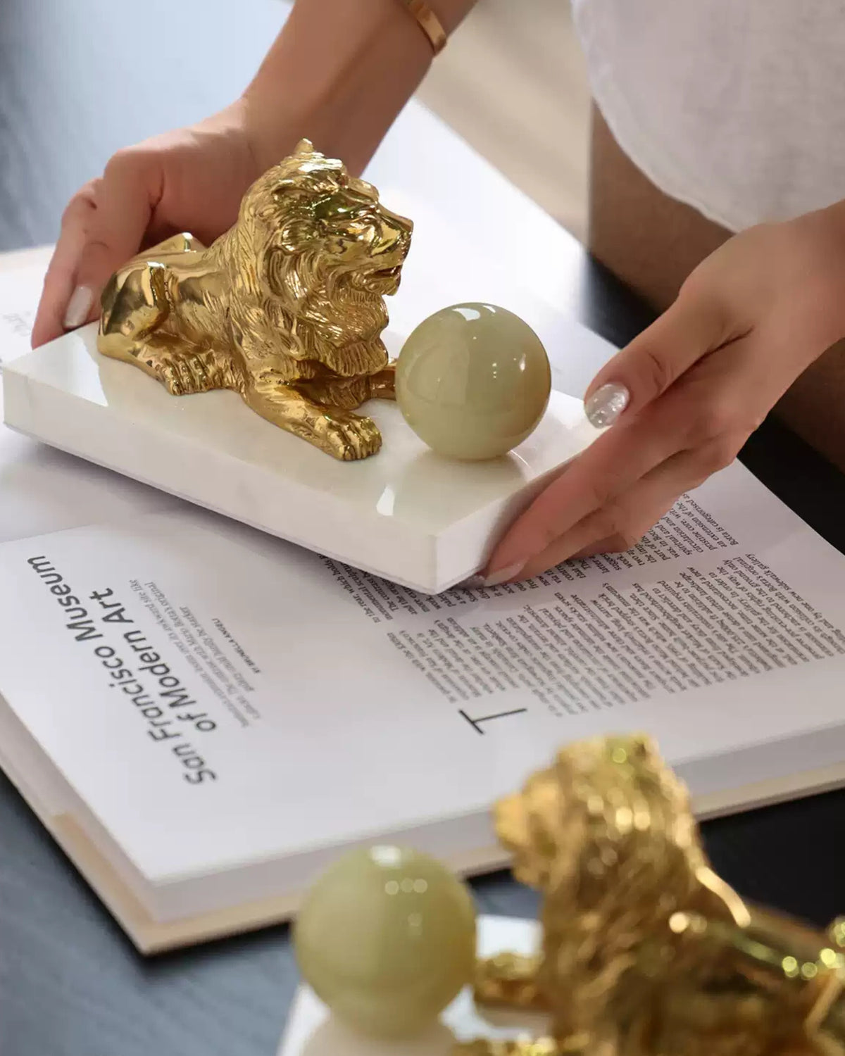 Sculptural Copper Lion Bookends