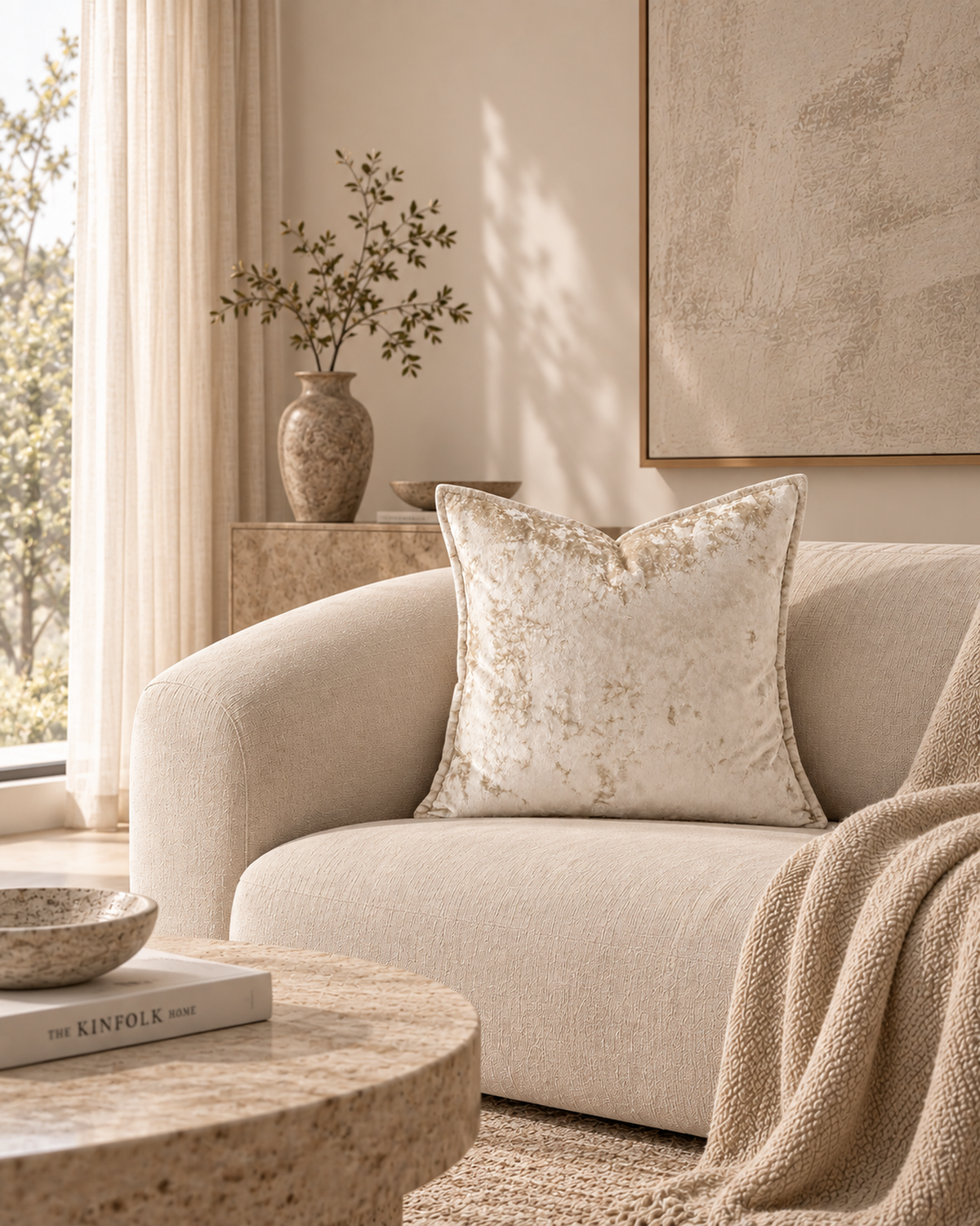 Ivory Velvet Decorative Throw Pillow