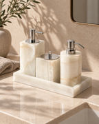 Ivory Marble Bathroom Accessories Set with Tray