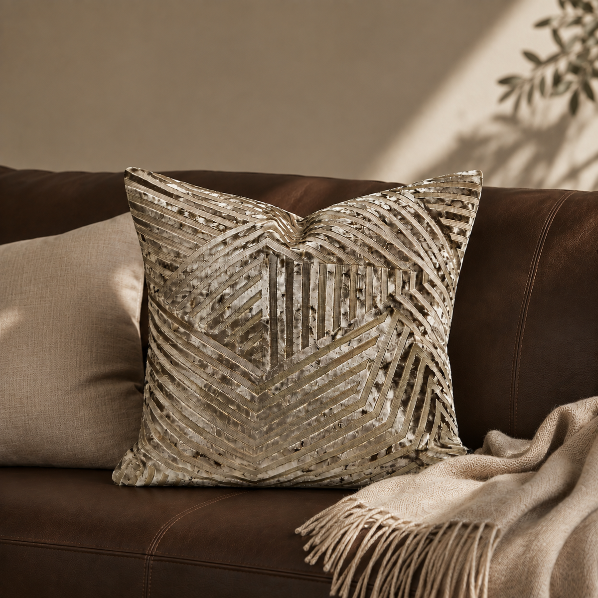 Gilded Geometric Velvet Throw Pillow