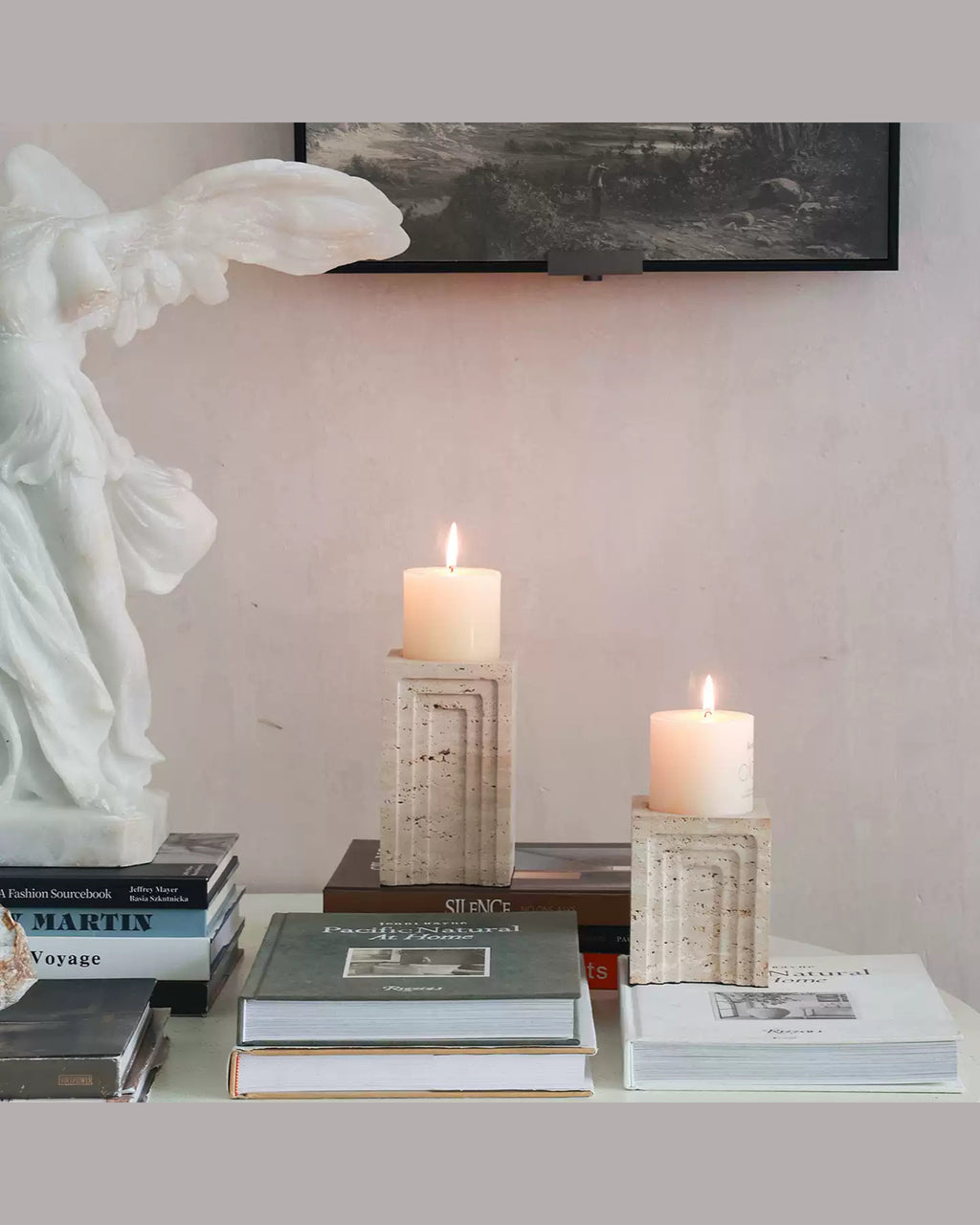 Sculptural Travertine Candle Holder