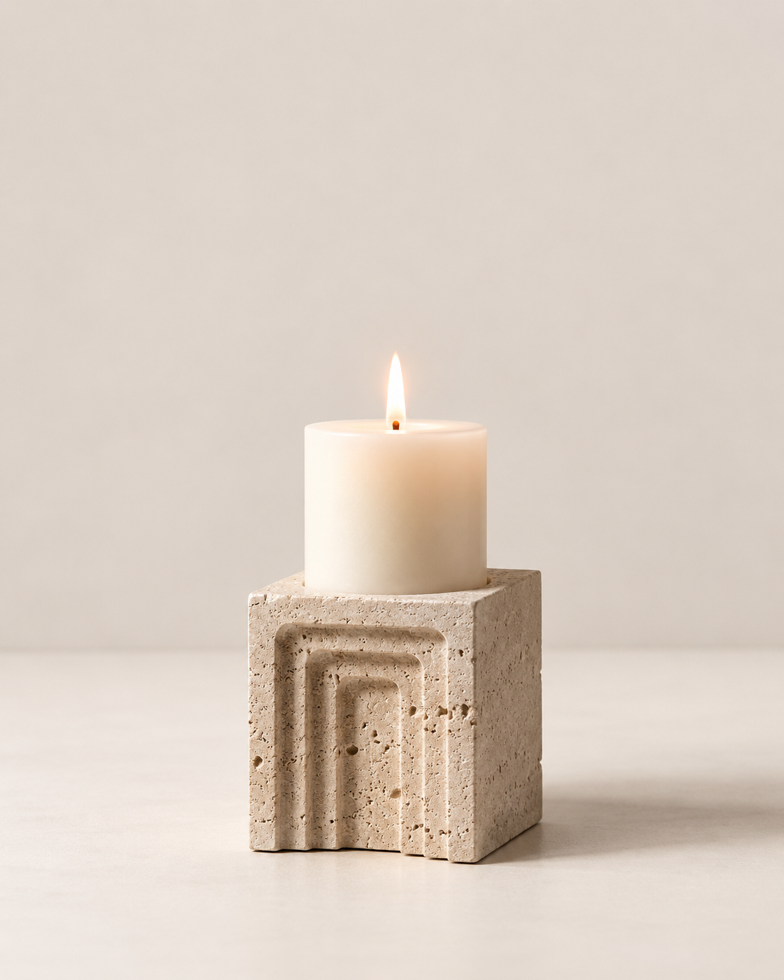 Sculptural Travertine Candle Holder